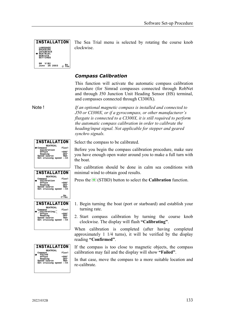 Compass calibration, Software set-up procedure | Simrad AUTOPILOT SYSTEM AP50 User Manual | Page 135 / 188