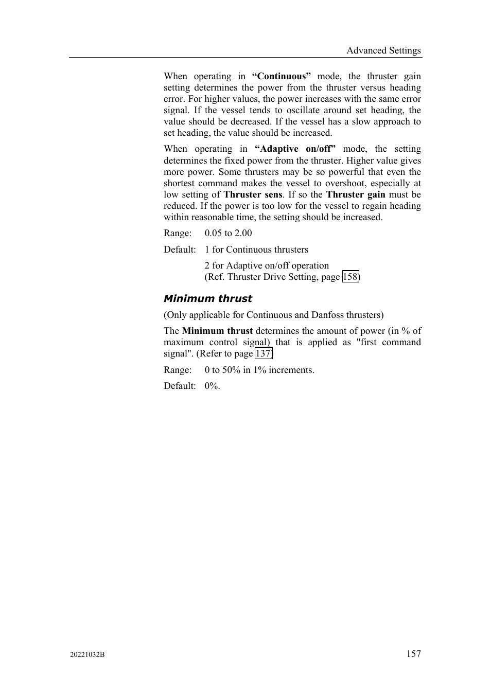 Minimum thrust | Simrad AUTOPILOT SYSTEM AP50 User Manual | Page 159 / 188