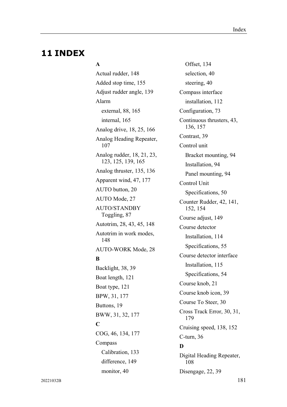 Index, 11 index | Simrad AUTOPILOT SYSTEM AP50 User Manual | Page 183 / 188