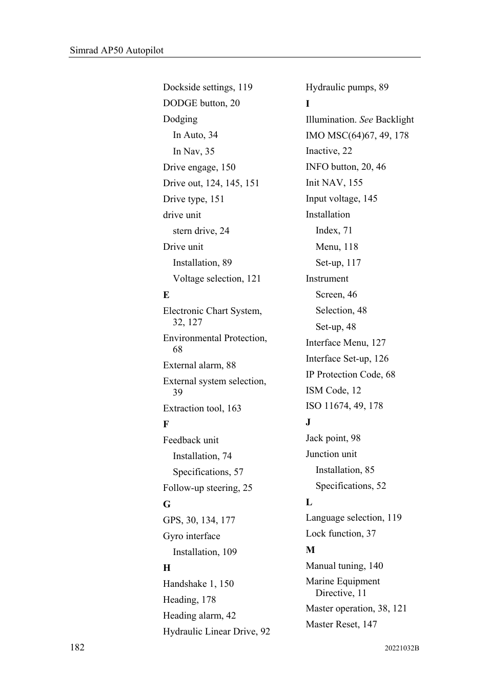 Simrad AUTOPILOT SYSTEM AP50 User Manual | Page 184 / 188