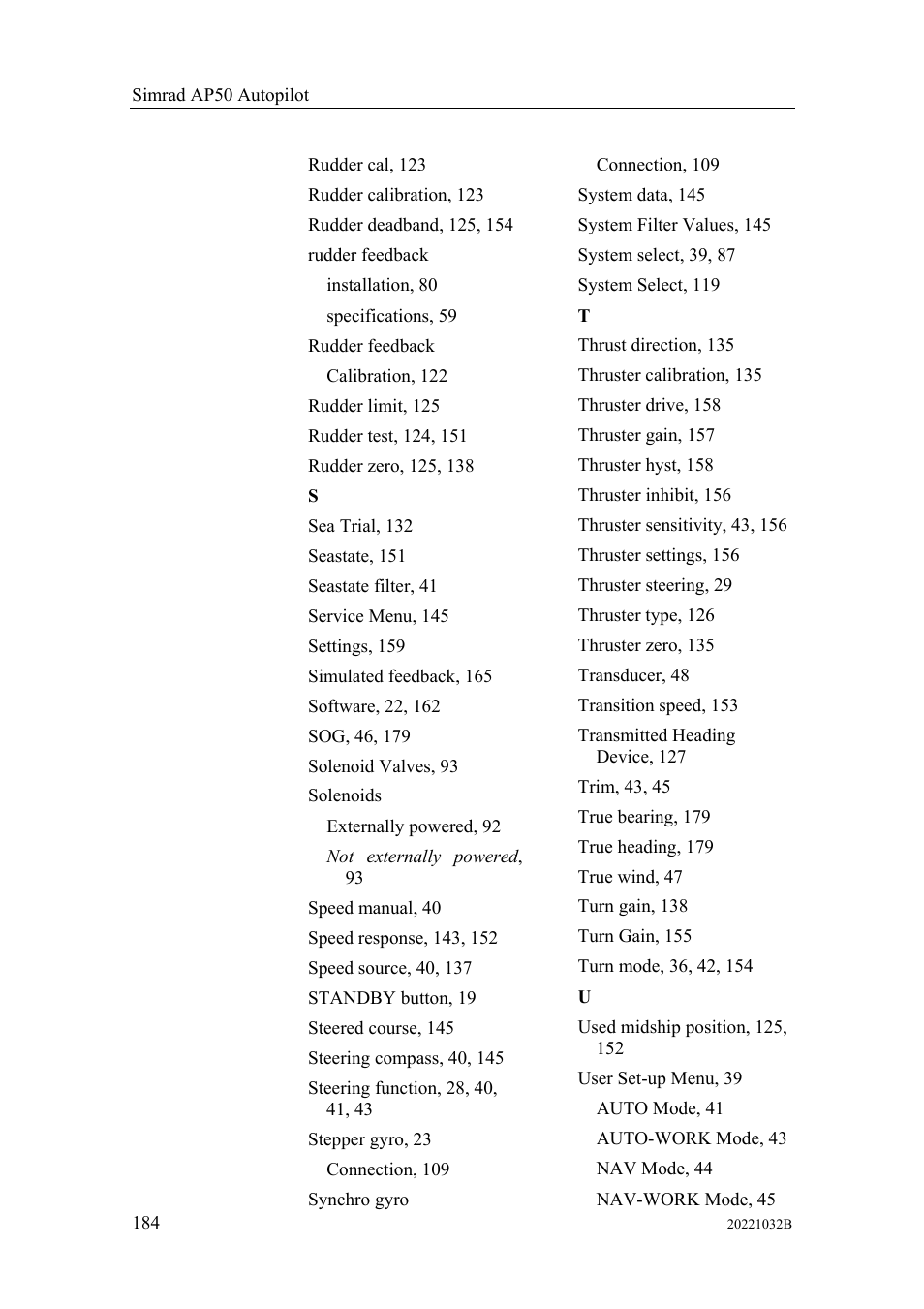 Simrad AUTOPILOT SYSTEM AP50 User Manual | Page 186 / 188