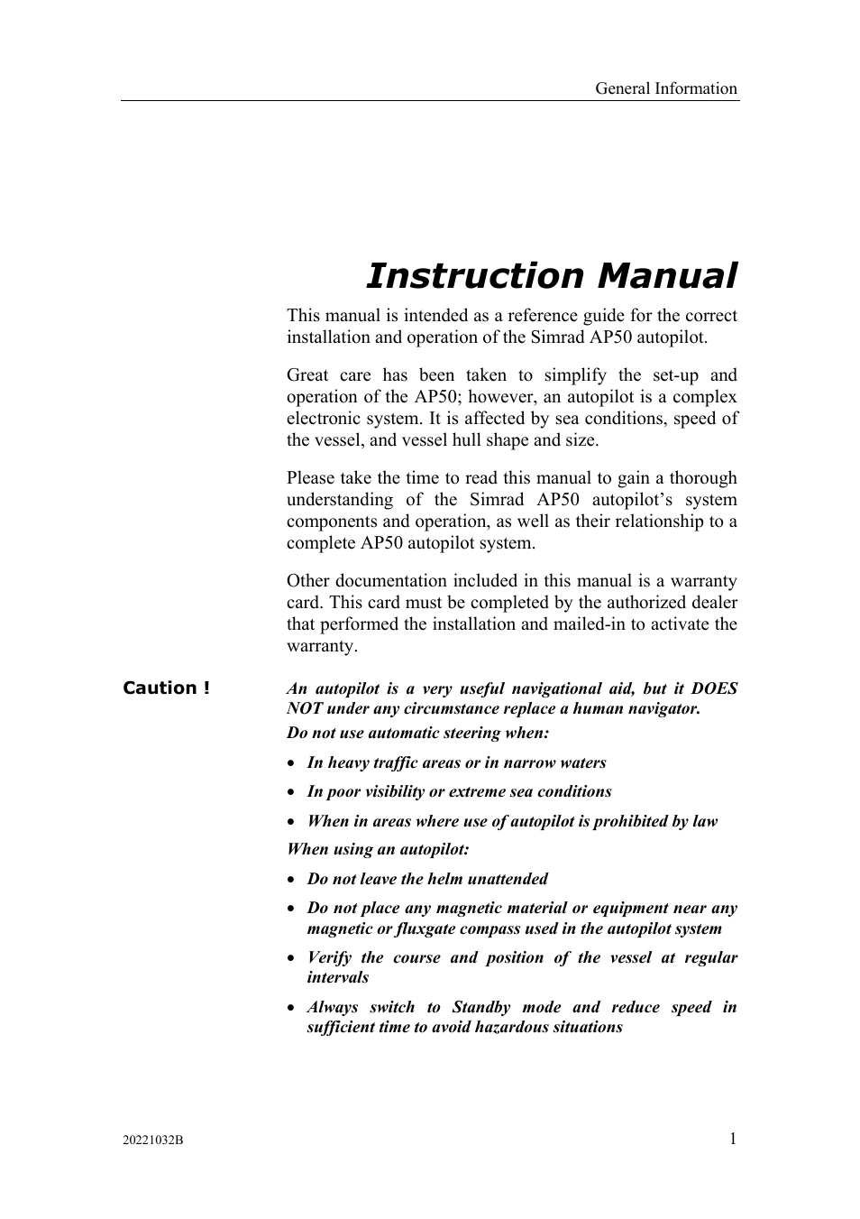 Instruction manual | Simrad AUTOPILOT SYSTEM AP50 User Manual | Page 3 / 188