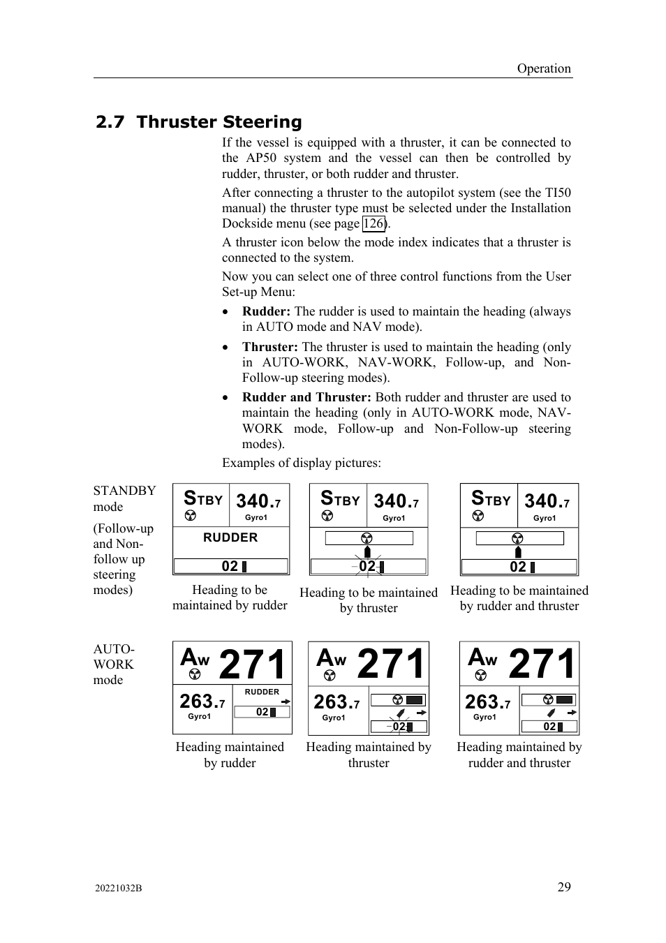 Thruster steering, 7 thruster, Steering | Simrad AUTOPILOT SYSTEM AP50 User Manual | Page 31 / 188