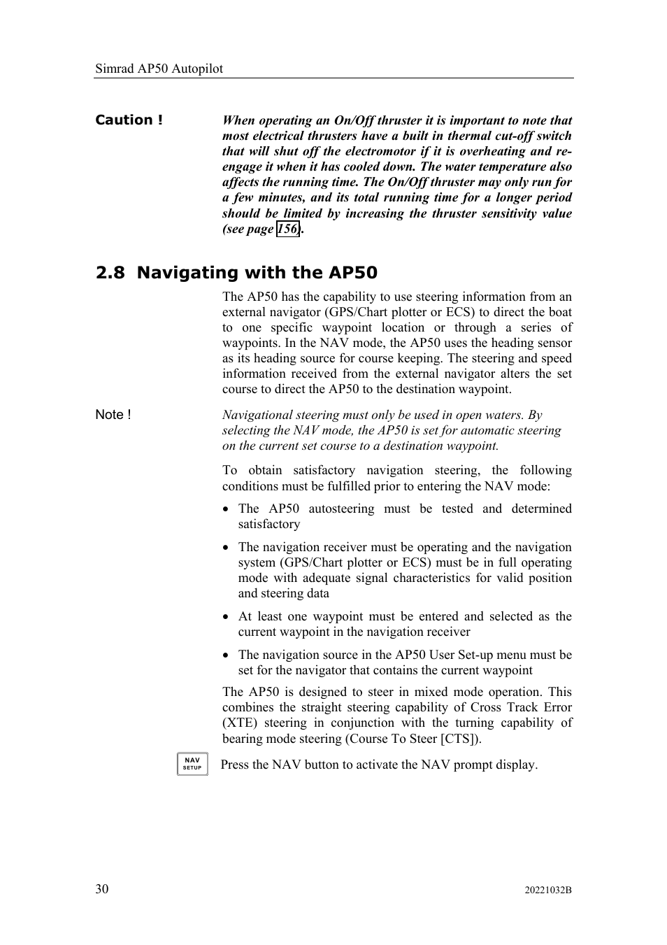 Navigating with the ap50, 8 navigating with the ap50 | Simrad AUTOPILOT SYSTEM AP50 User Manual | Page 32 / 188