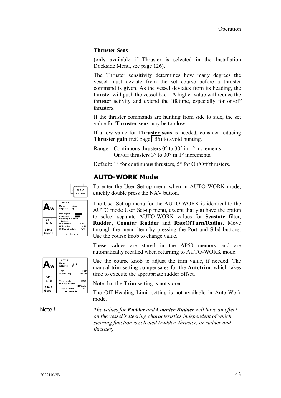 Auto-work mode, Operation | Simrad AUTOPILOT SYSTEM AP50 User Manual | Page 45 / 188