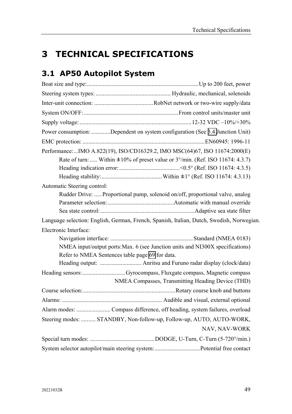 Technical specifications, Ap50 autopilot system, Technical specifications 3.1 ap50 autopilot system | 3 technical specifications, 1 ap50 autopilot system | Simrad AUTOPILOT SYSTEM AP50 User Manual | Page 51 / 188