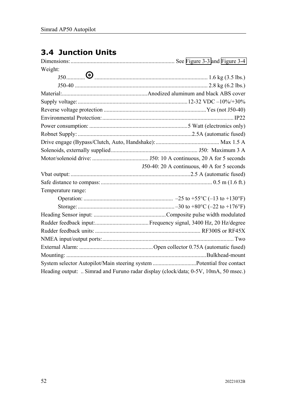 Junction units, 4 junction, Units | 4 junction units | Simrad AUTOPILOT SYSTEM AP50 User Manual | Page 54 / 188