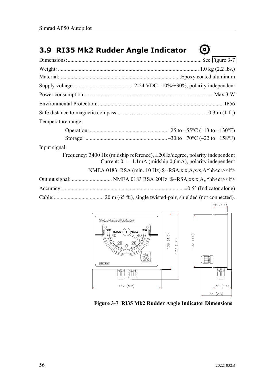 Ri35 mk2 rudder angle indicator, 9 ri35 mk2 rudder angle indicator | Simrad AUTOPILOT SYSTEM AP50 User Manual | Page 58 / 188