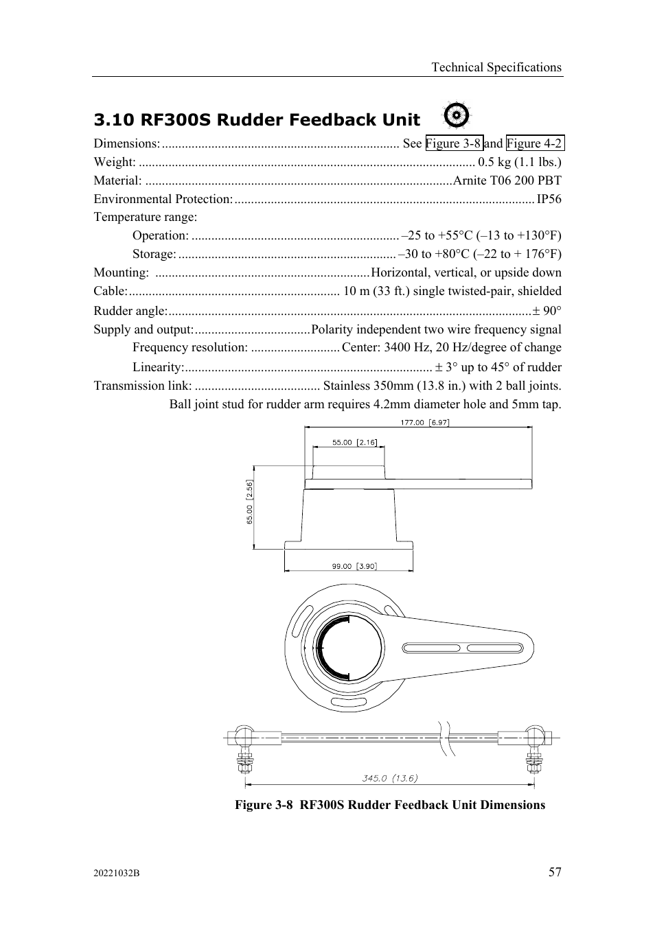 Rf300s rudder feedback unit, 10 rf300s rudder feedback unit | Simrad AUTOPILOT SYSTEM AP50 User Manual | Page 59 / 188