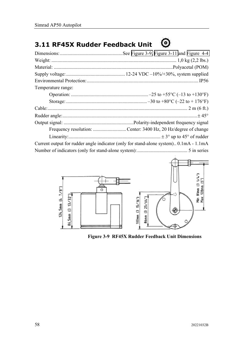 Rf45x rudder feedback unit, 11 rf45x rudder feedback unit | Simrad AUTOPILOT SYSTEM AP50 User Manual | Page 60 / 188