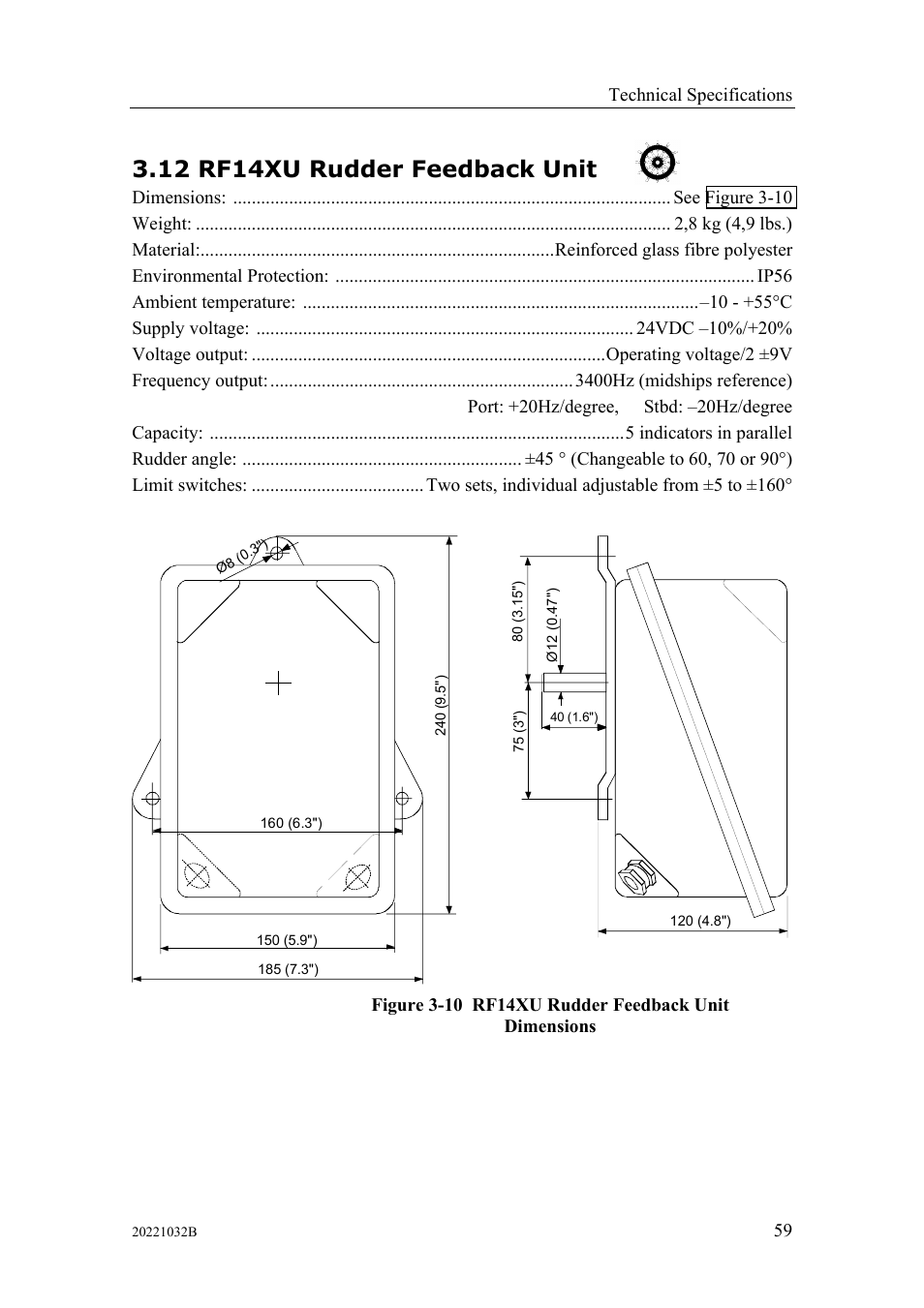 Rf14xu rudder feedback unit, 12 rf14xu rudder feedback unit | Simrad AUTOPILOT SYSTEM AP50 User Manual | Page 61 / 188