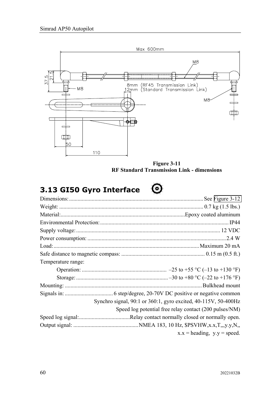 Gi50 gyro interface, 13 gi50 gyro interface | Simrad AUTOPILOT SYSTEM AP50 User Manual | Page 62 / 188