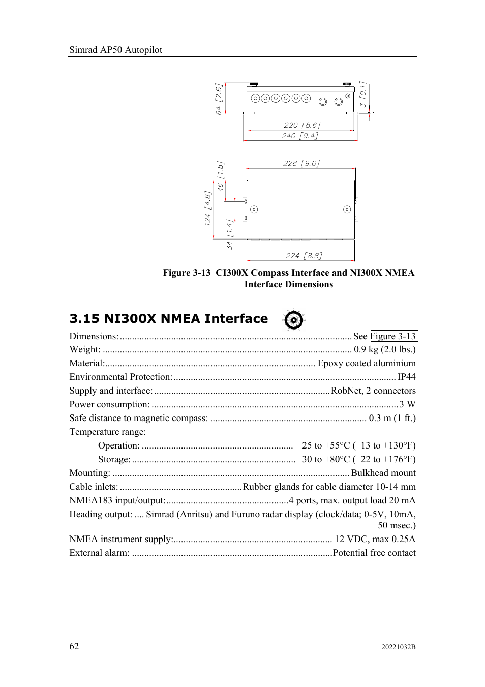 Ni300x nmea interface, 15 ni300x nmea interface | Simrad AUTOPILOT SYSTEM AP50 User Manual | Page 64 / 188