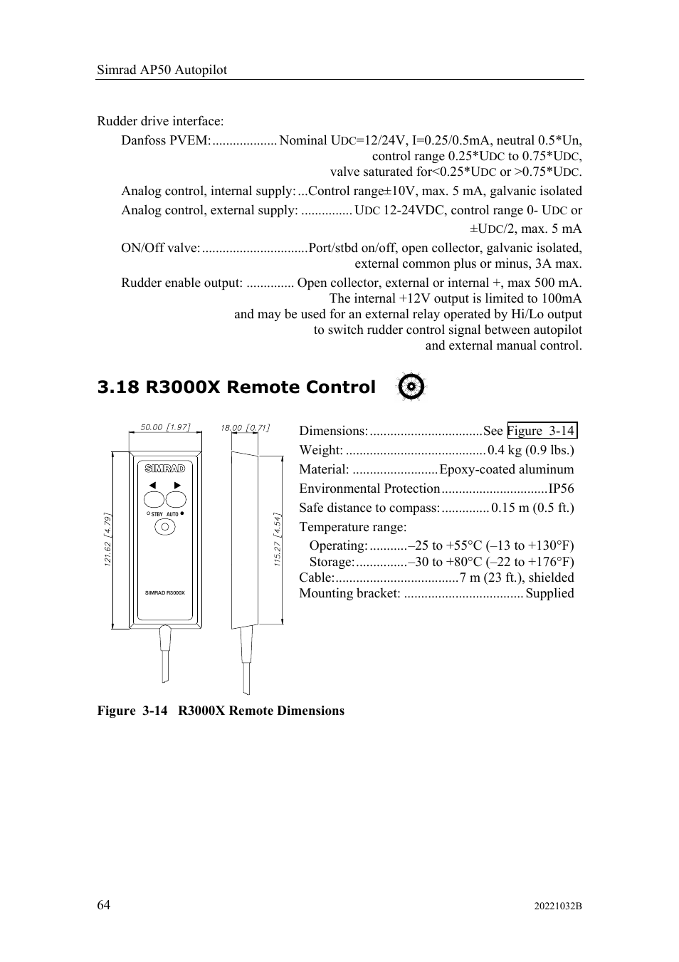 R3000x remote control, 18 r3000x remote control | Simrad AUTOPILOT SYSTEM AP50 User Manual | Page 66 / 188