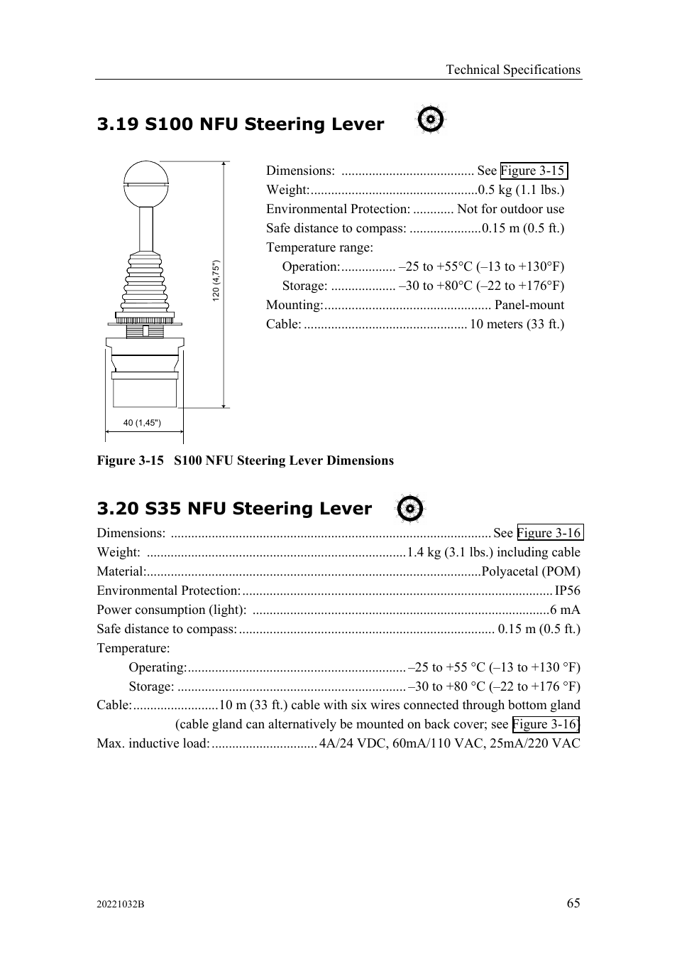 S100 nfu steering lever, S35 nfu steering lever, 20 s35 nfu steering lever | Simrad AUTOPILOT SYSTEM AP50 User Manual | Page 67 / 188