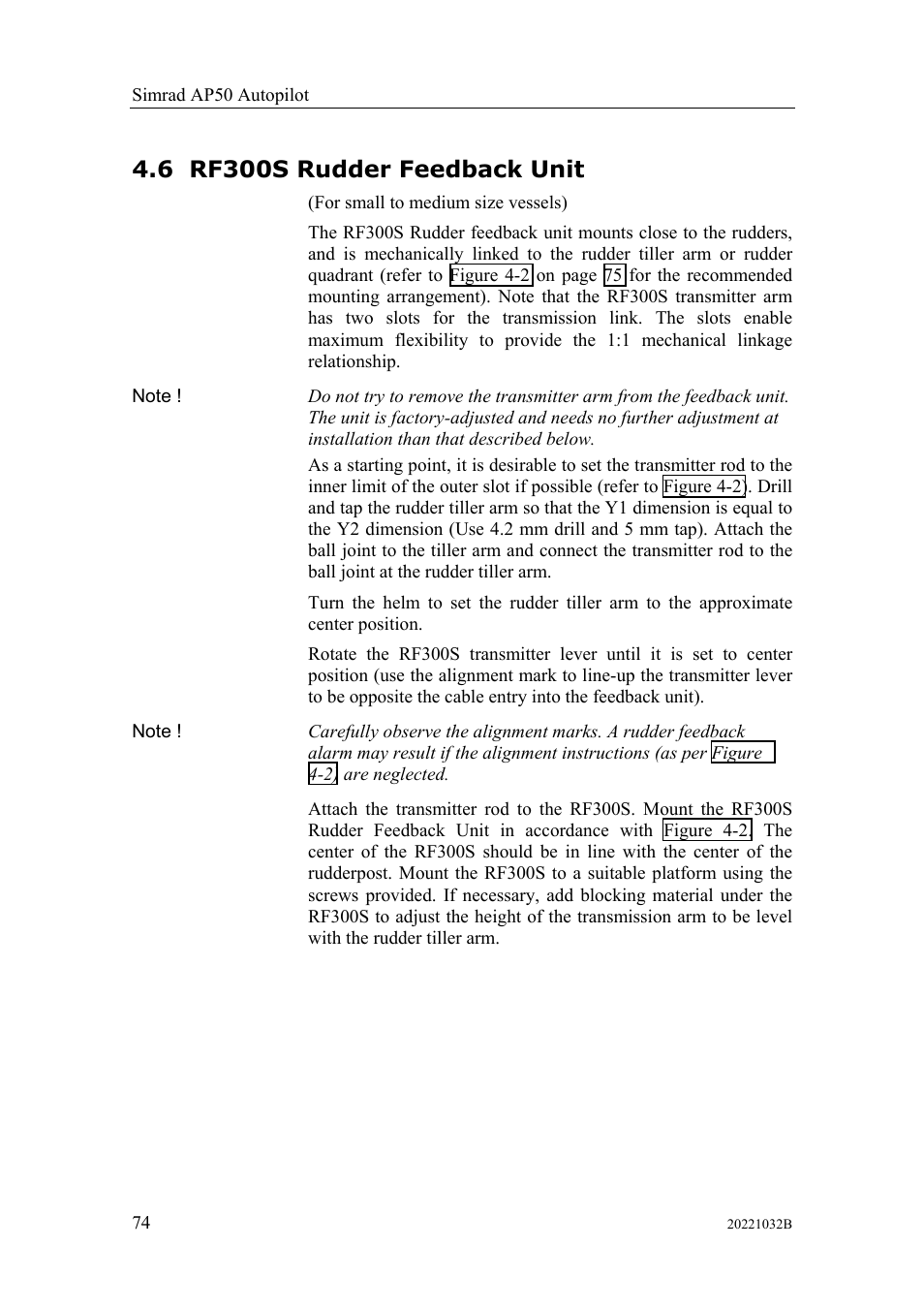 Rf300s rudder feedback unit, 6 rf300s rudder feedback unit | Simrad AUTOPILOT SYSTEM AP50 User Manual | Page 76 / 188