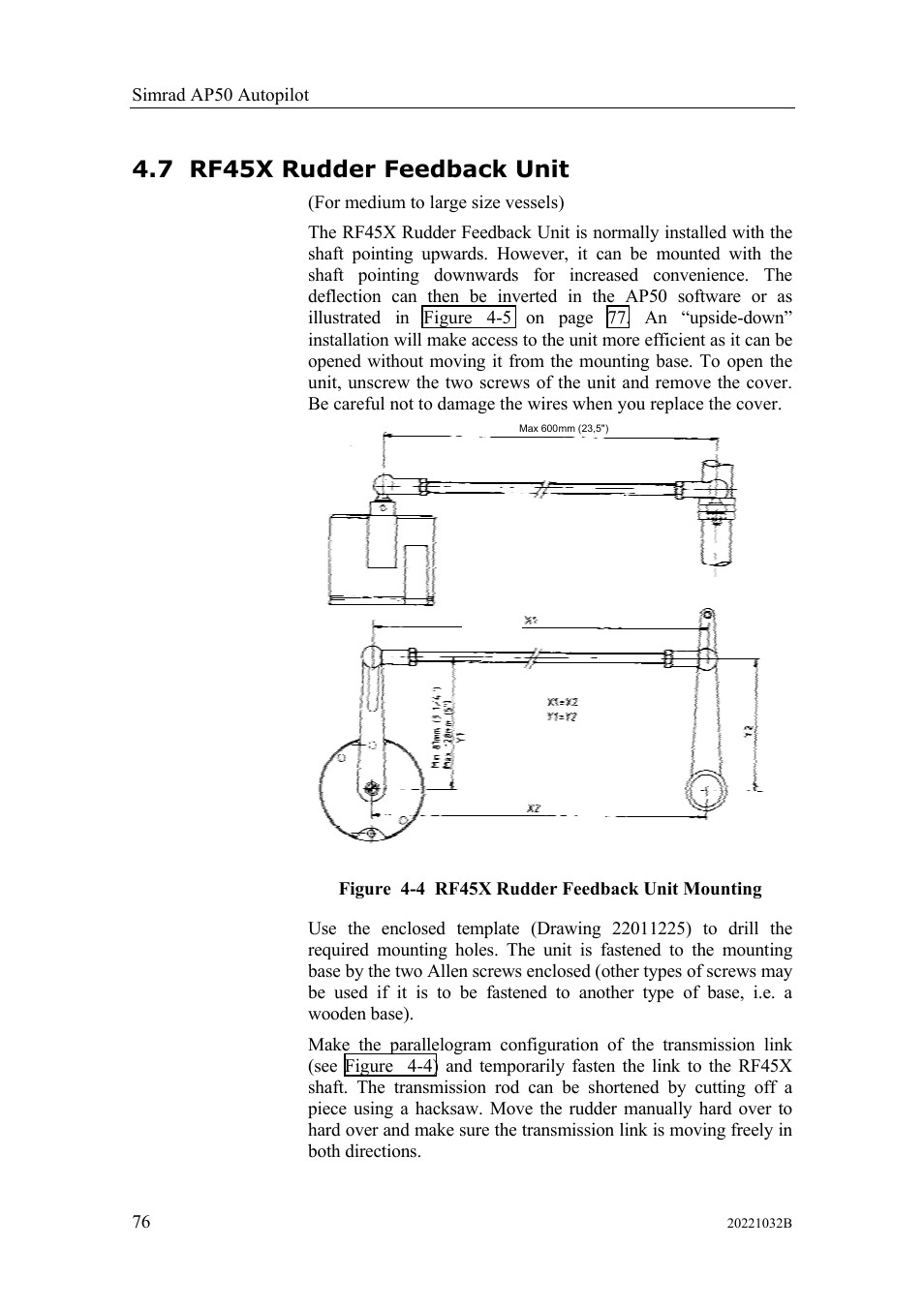 Rf45x rudder feedback unit, 7 rf45x rudder feedback unit | Simrad AUTOPILOT SYSTEM AP50 User Manual | Page 78 / 188