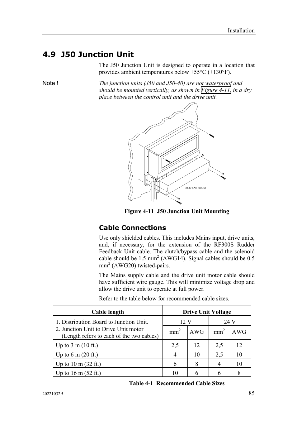 J50 junction unit, Cable connections, 9 j50 junction unit | Simrad AUTOPILOT SYSTEM AP50 User Manual | Page 87 / 188