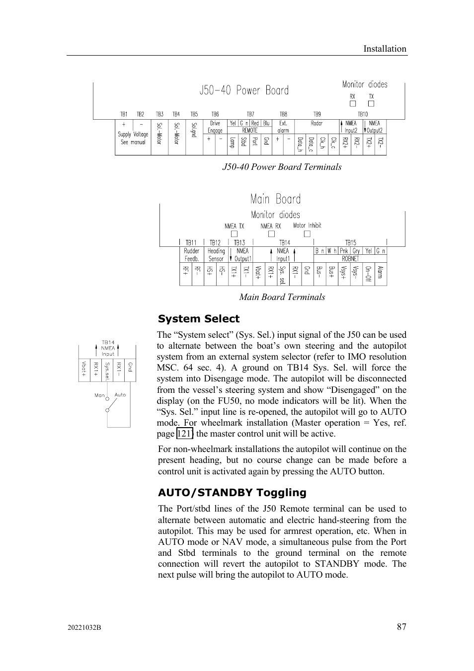 System select, Auto/standby toggling, System select auto/standby toggling | Simrad AUTOPILOT SYSTEM AP50 User Manual | Page 89 / 188