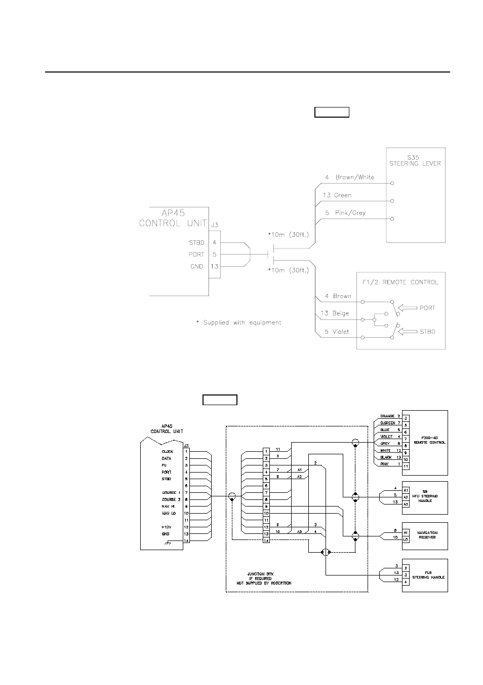 F1/2 remote control, S35 steering lever, F1/2 remote control -30 s35 steering lever -30 | 35 s35, f1/2 - ap45 - w, Iring diagram, 36 ap45 w, Multiple input | Simrad ROBERTSON AP45 User Manual | Page 80 / 124