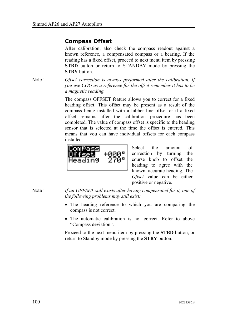 Compass offset | Simrad Autopilot AP26 User Manual | Page 102 / 152