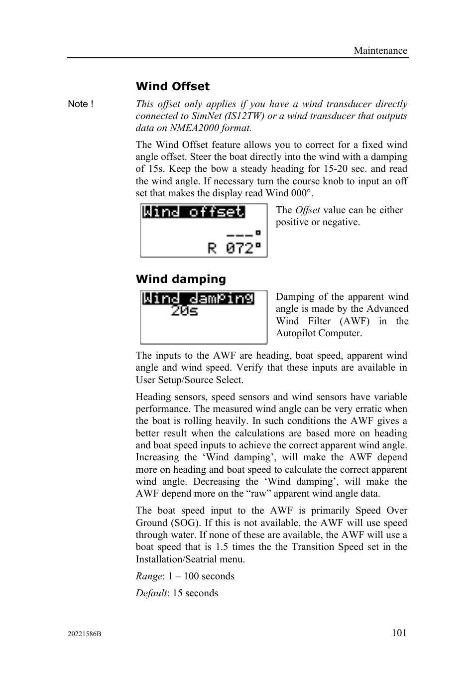 Wind offset, Wind damping | Simrad Autopilot AP26 User Manual | Page 103 / 152