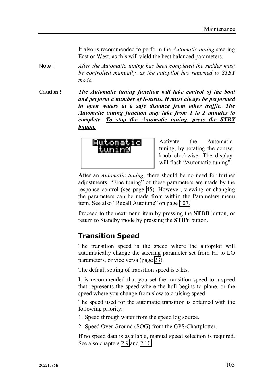 Transition speed | Simrad Autopilot AP26 User Manual | Page 105 / 152