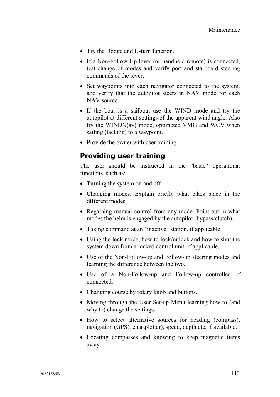 Providing user training | Simrad Autopilot AP26 User Manual | Page 115 / 152