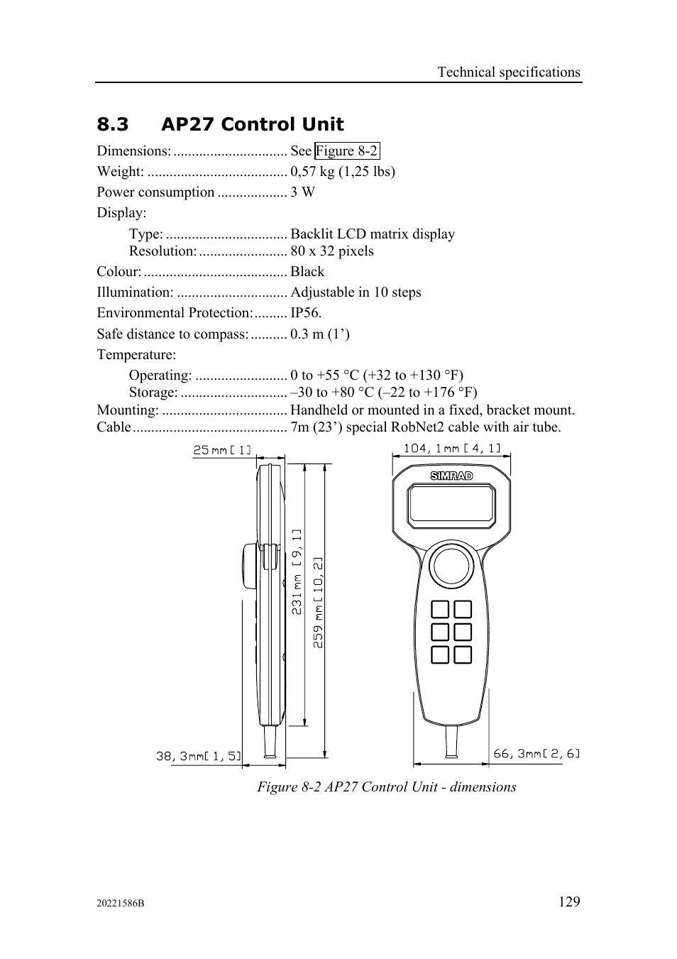 Ap27 control unit, 3 ap27 control unit | Simrad Autopilot AP26 User Manual | Page 131 / 152