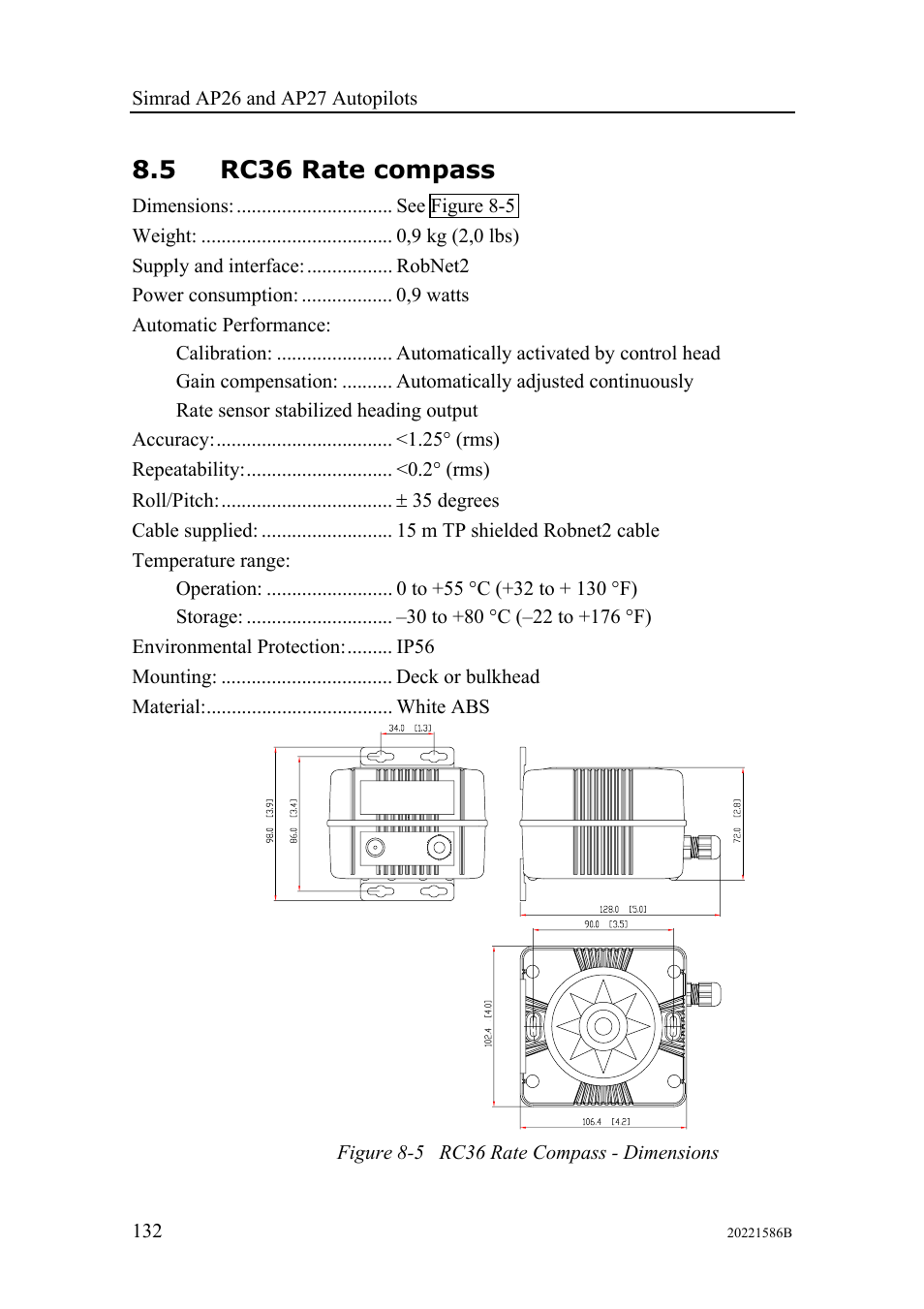 Rc36 rate compass, 5 rc36 rate compass | Simrad Autopilot AP26 User Manual | Page 134 / 152