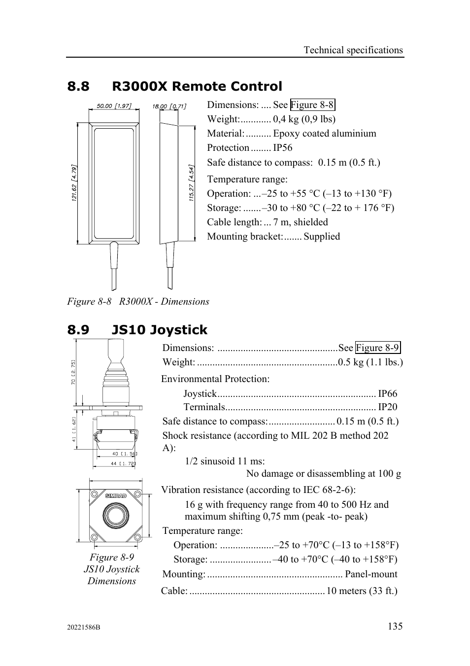 R3000x remote control, Js10 joystick, 9 js10 joystick | Simrad Autopilot AP26 User Manual | Page 137 / 152