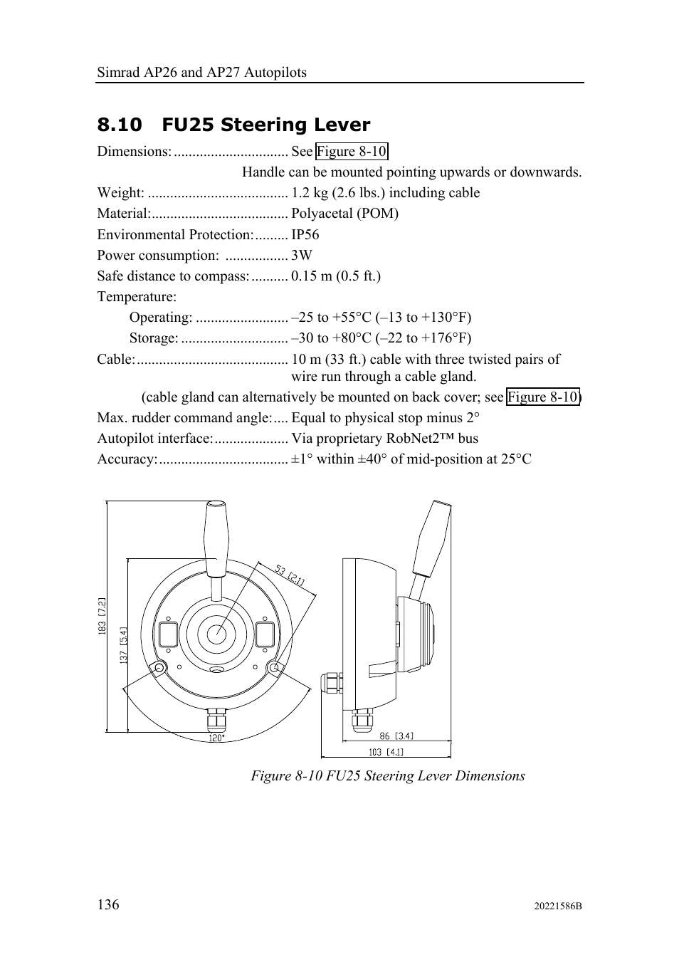 Fu25 steering lever, 10 fu25 steering lever | Simrad Autopilot AP26 User Manual | Page 138 / 152