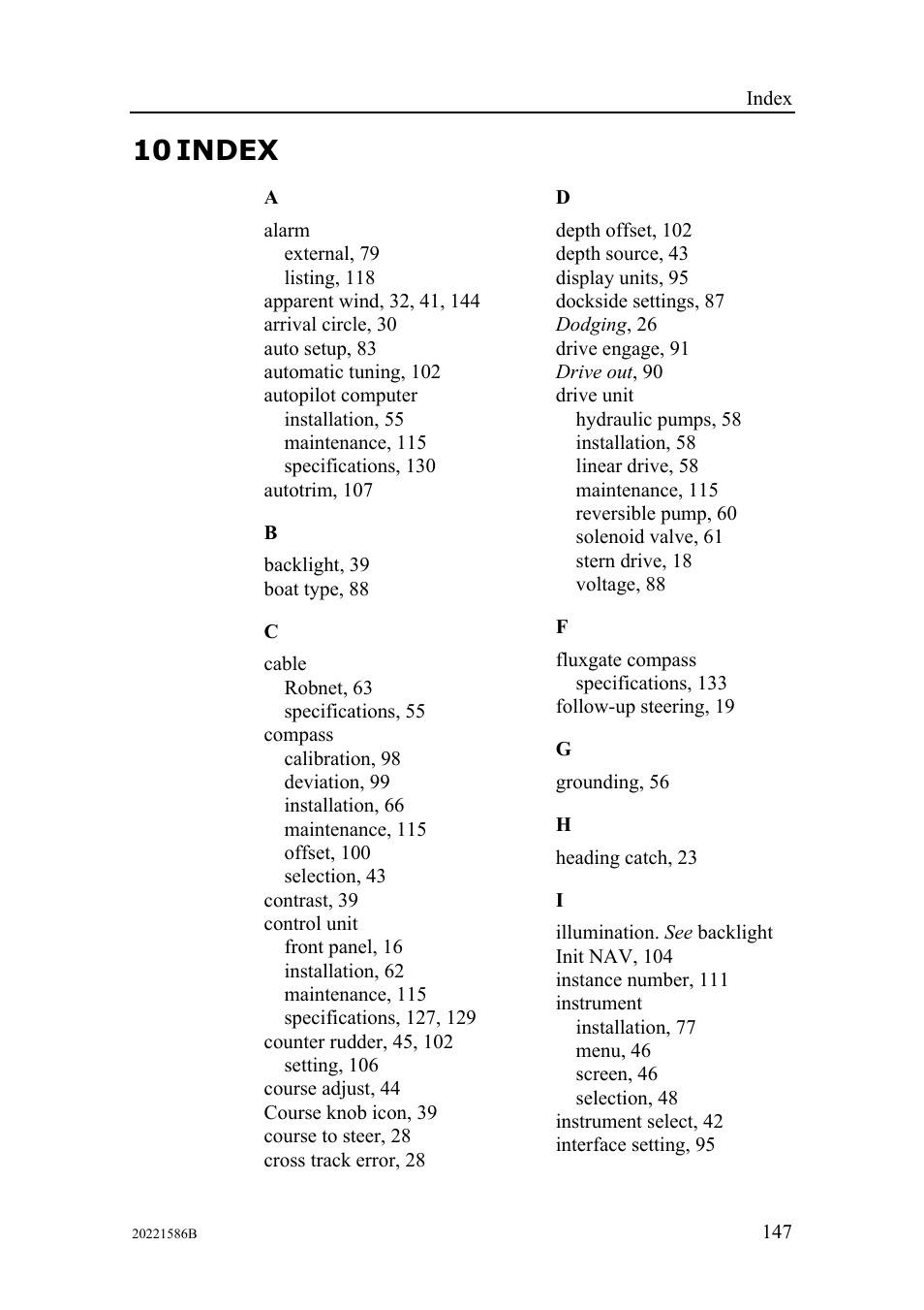 Index, 10 index | Simrad Autopilot AP26 User Manual | Page 149 / 152