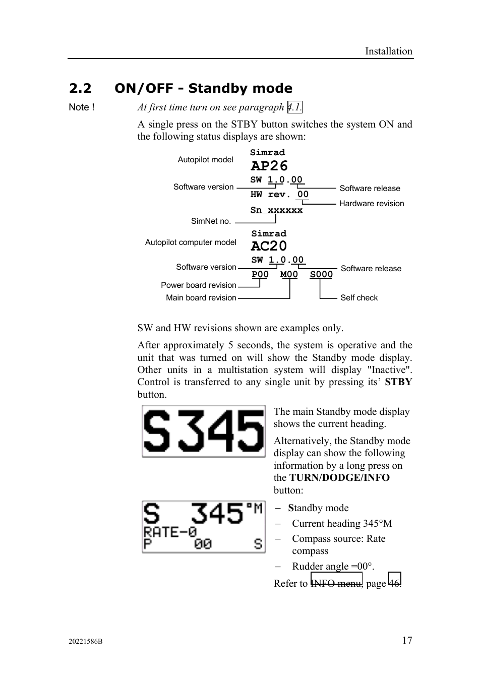 On/off - standby mode, Ac20, Ap26 | 2 on/off - standby mode | Simrad Autopilot AP26 User Manual | Page 19 / 152