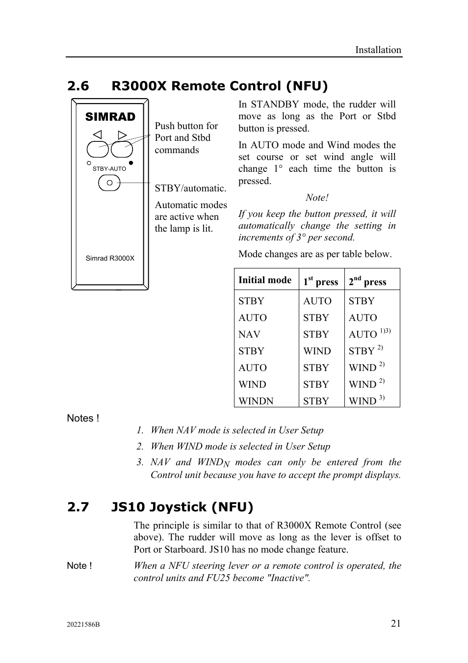R3000x remote control (nfu), Js10 joystick (nfu), 7 js10 joystick (nfu) | Simrad | Simrad Autopilot AP26 User Manual | Page 23 / 152
