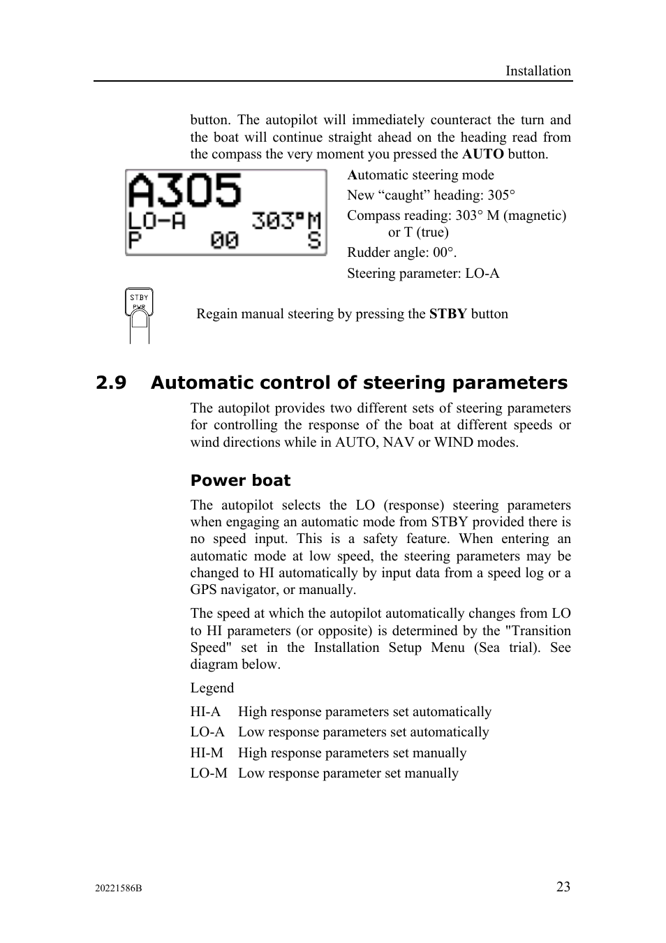Automatic control of steering parameters, Power boat, 9 automatic control of steering parameters | Simrad Autopilot AP26 User Manual | Page 25 / 152