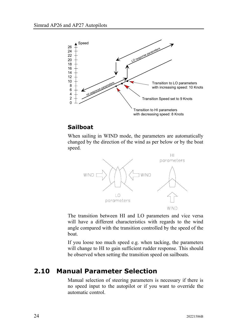 Sailboat, Manual parameter selection, 10 manual parameter selection | Simrad Autopilot AP26 User Manual | Page 26 / 152