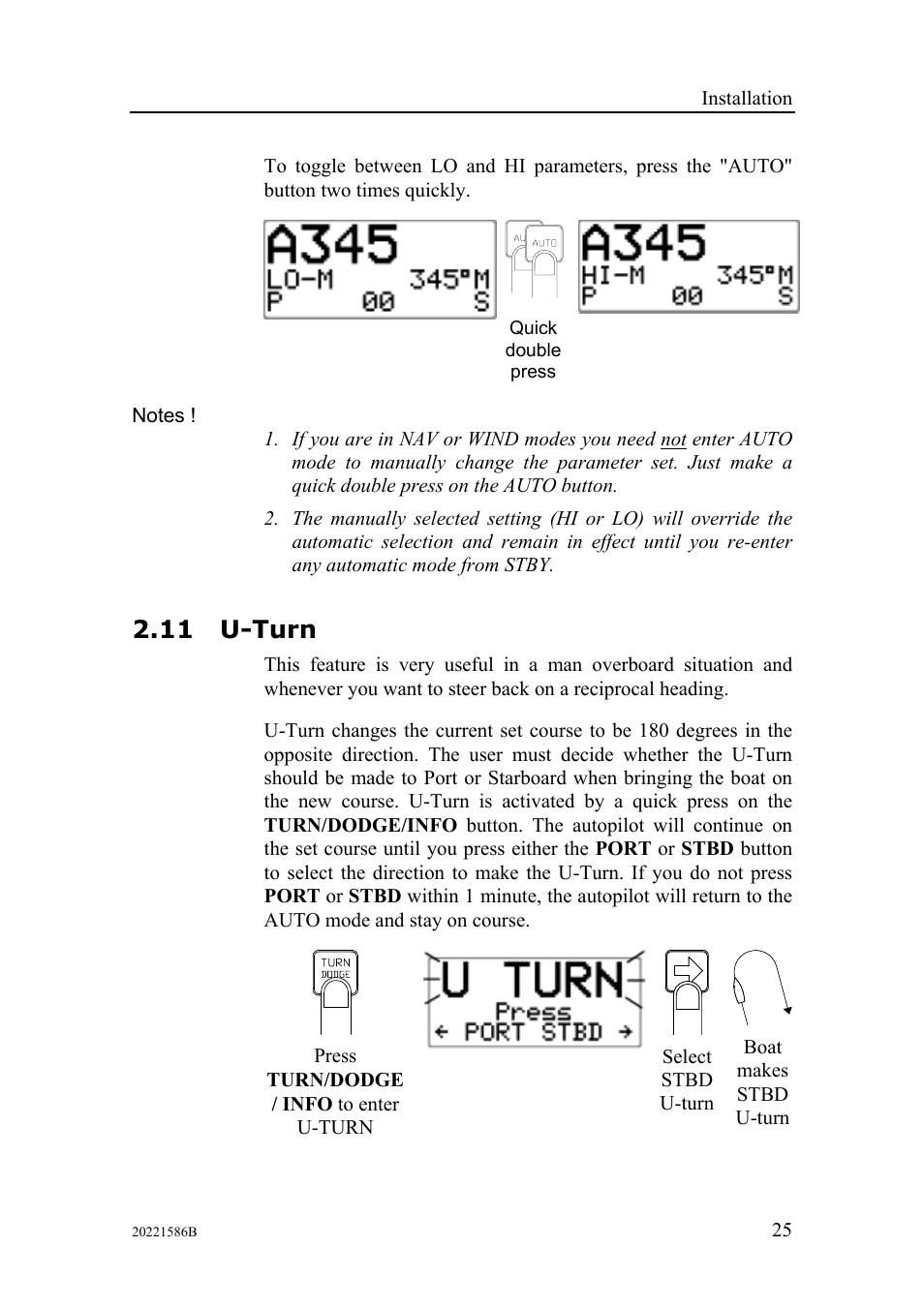 U-turn, 11 u-turn | Simrad Autopilot AP26 User Manual | Page 27 / 152