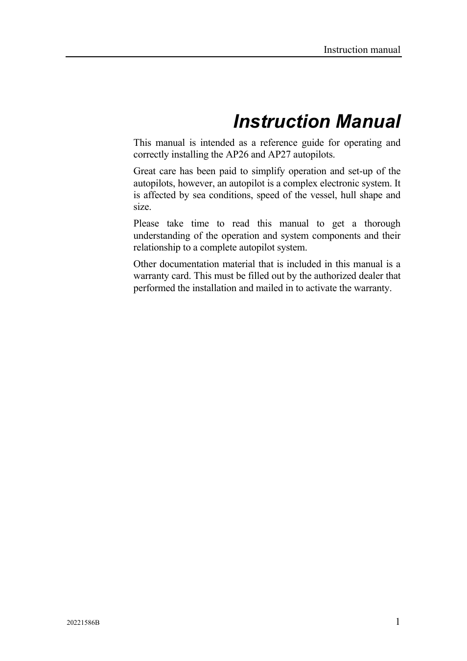 Instruction manual | Simrad Autopilot AP26 User Manual | Page 3 / 152