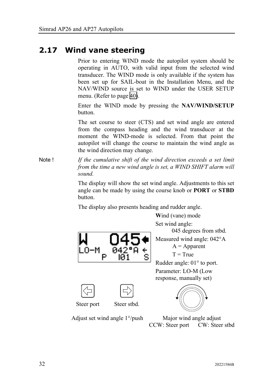 Wind vane steering, 17 wind vane steering | Simrad Autopilot AP26 User Manual | Page 34 / 152