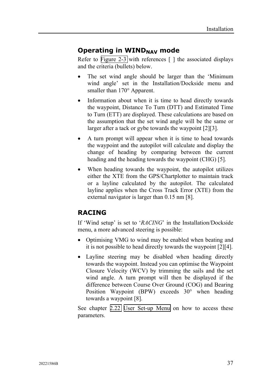 Operating in windnav mode, Racing, Operating in wind | Mode | Simrad Autopilot AP26 User Manual | Page 39 / 152