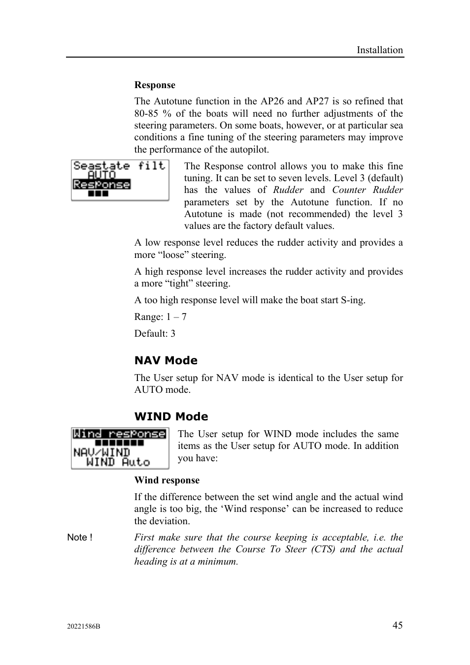 Nav mode, Wind mode | Simrad Autopilot AP26 User Manual | Page 47 / 152