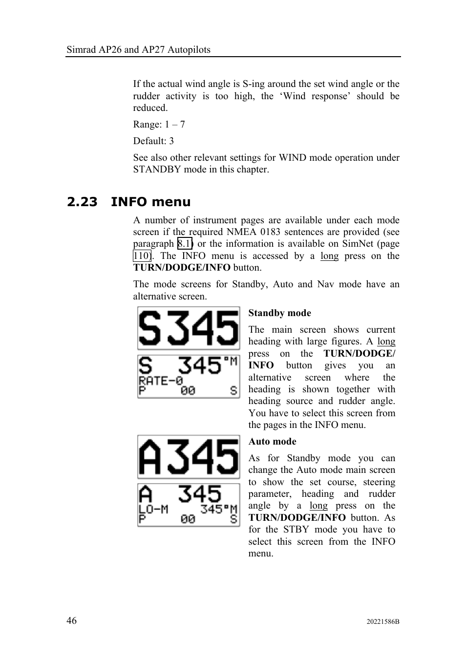 Info menu, 23 info menu | Simrad Autopilot AP26 User Manual | Page 48 / 152