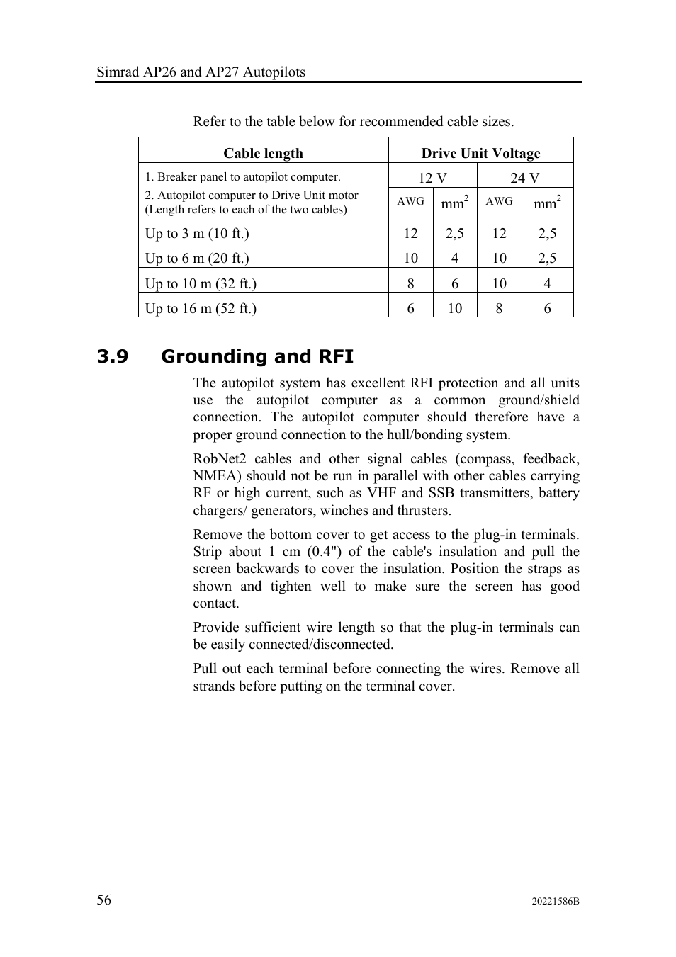 Grounding and rfi, 9 grounding and rfi | Simrad Autopilot AP26 User Manual | Page 58 / 152