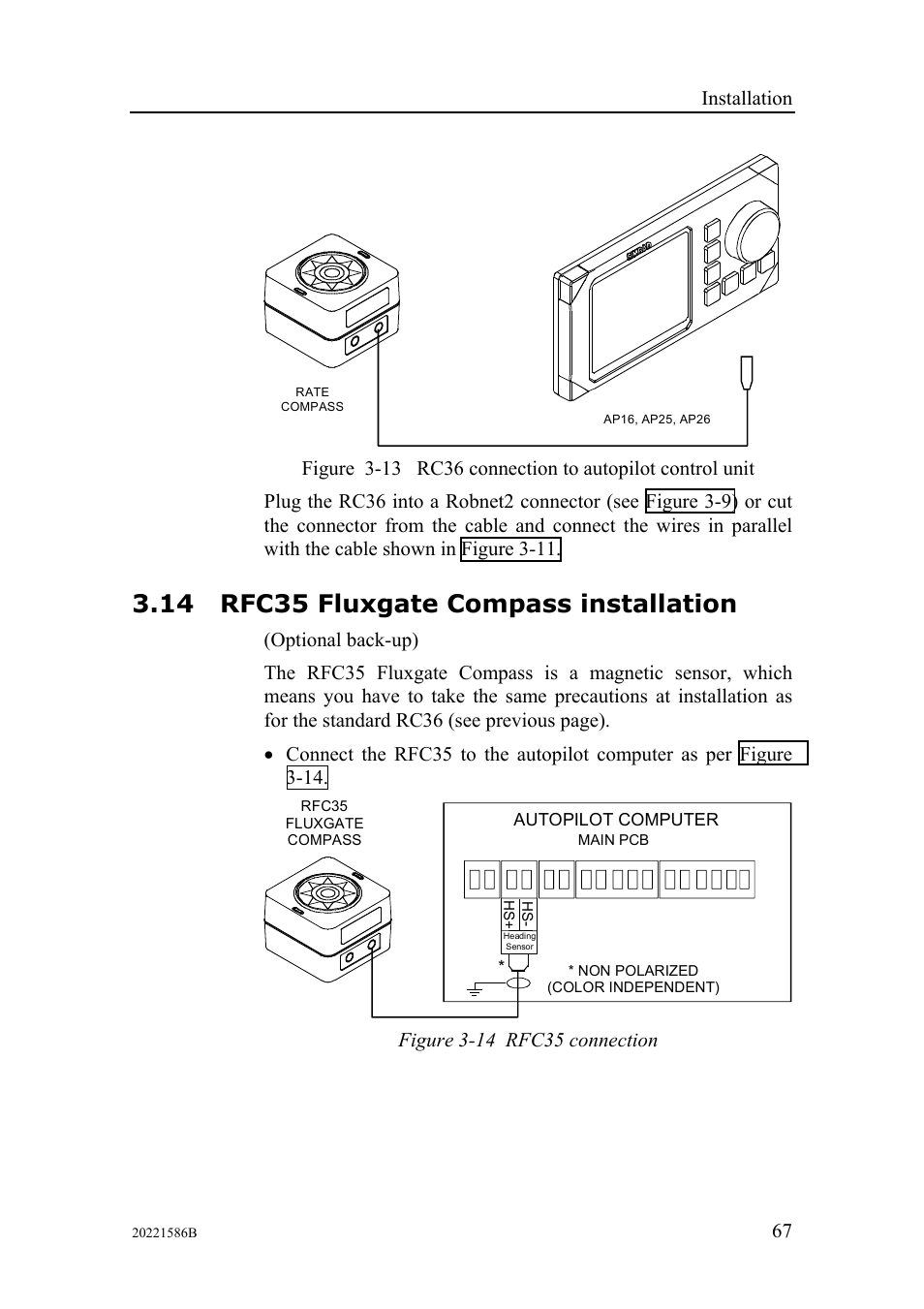 Rfc35 fluxgate compass installation, 14 rfc35 fluxgate compass installation, Installation | Simrad Autopilot AP26 User Manual | Page 69 / 152