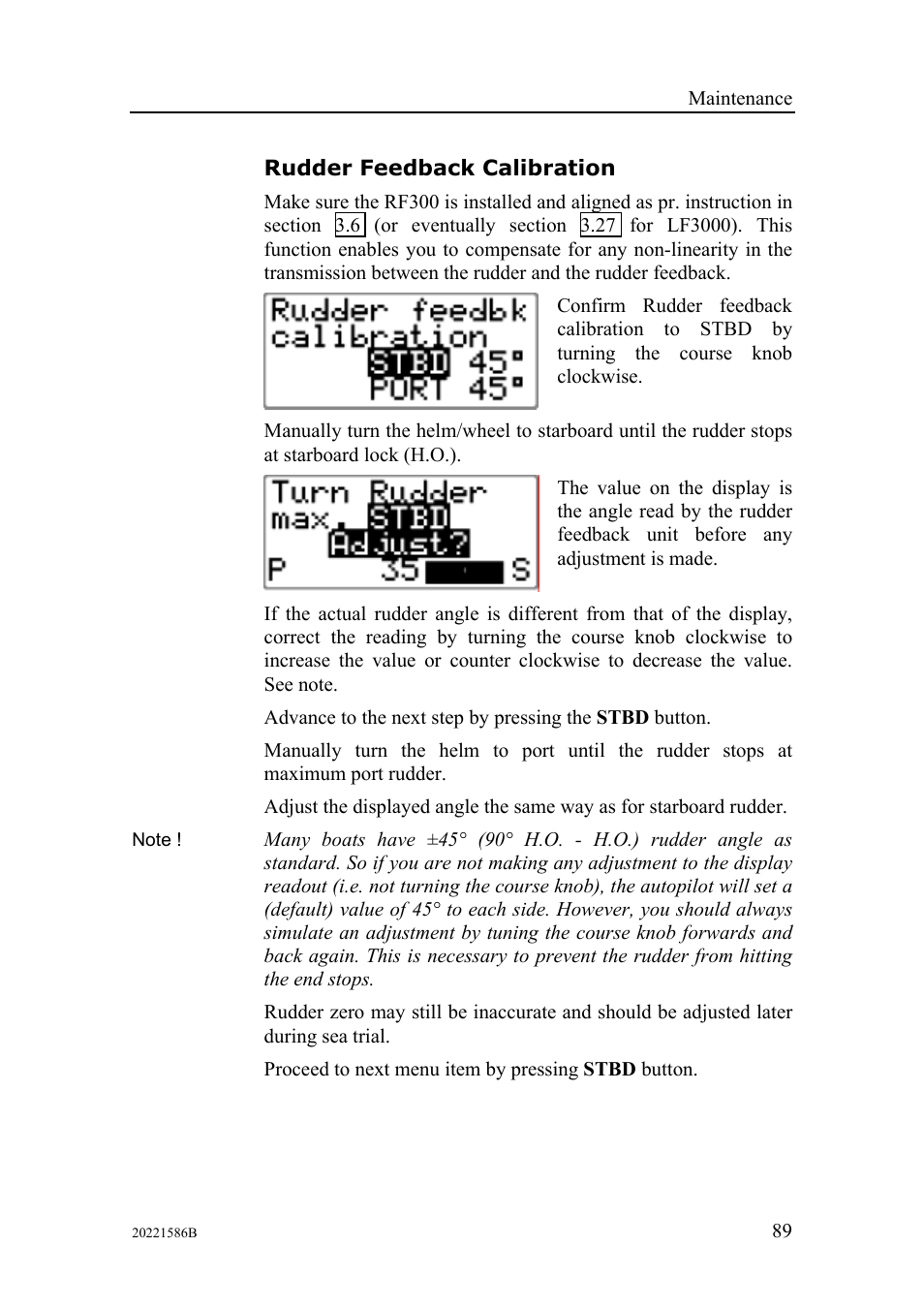 Rudder feedback calibration | Simrad Autopilot AP26 User Manual | Page 91 / 152