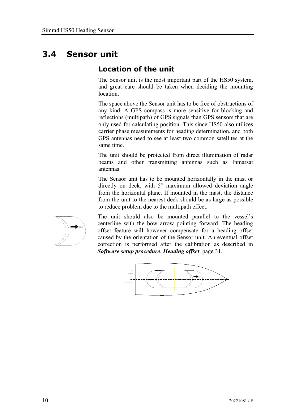 Sensor unit, Location of the unit, 4 sensor unit | Simrad HS50 User Manual | Page 18 / 63