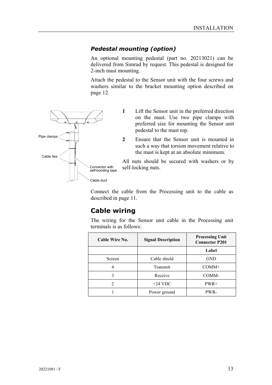 Cable wiring | Simrad HS50 User Manual | Page 21 / 63