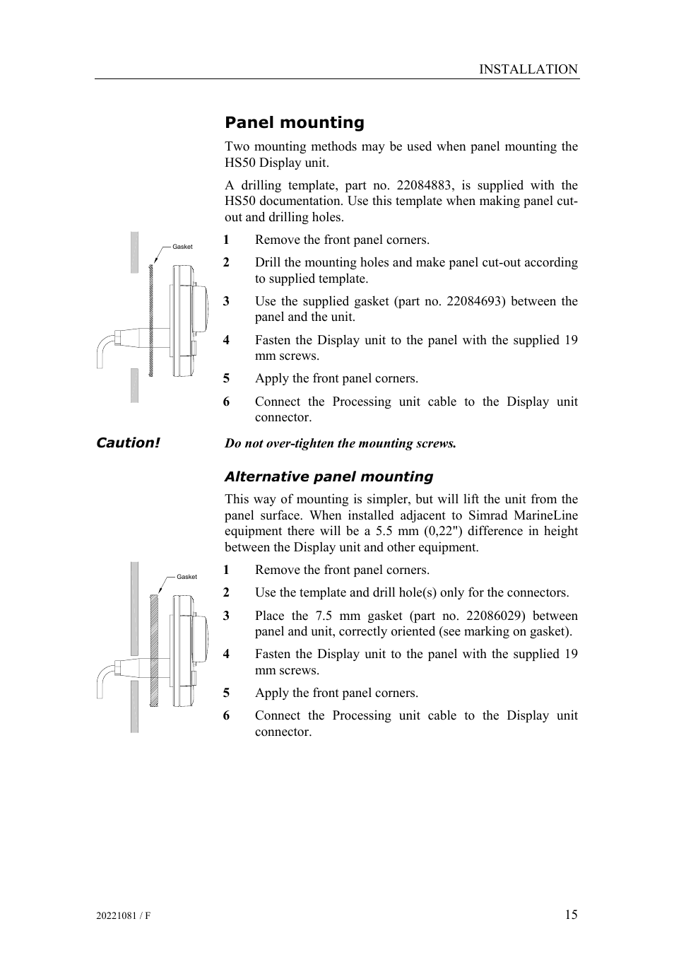 Panel mounting | Simrad HS50 User Manual | Page 23 / 63