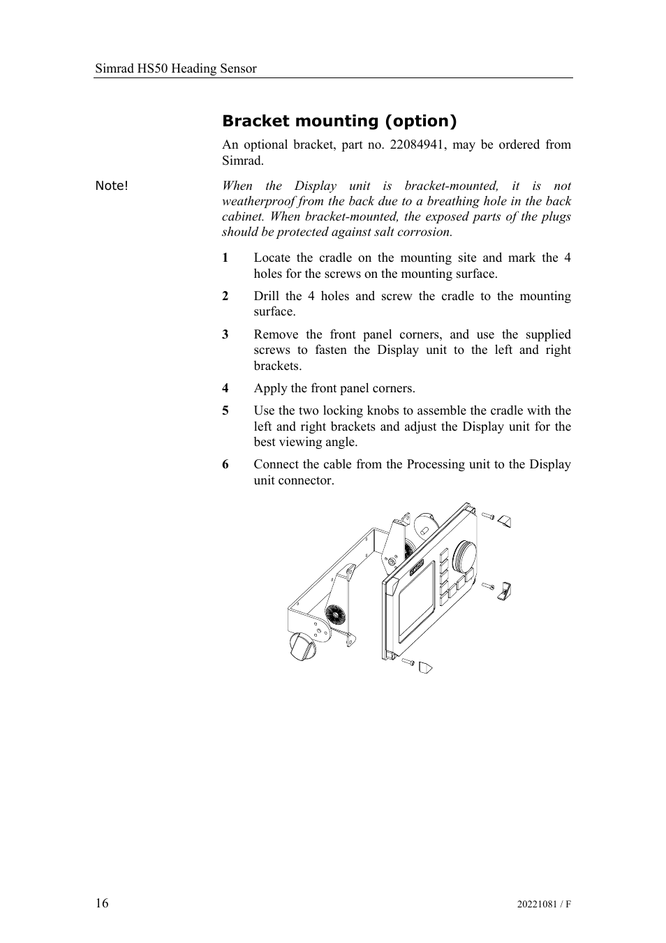 Bracket mounting (option) | Simrad HS50 User Manual | Page 24 / 63